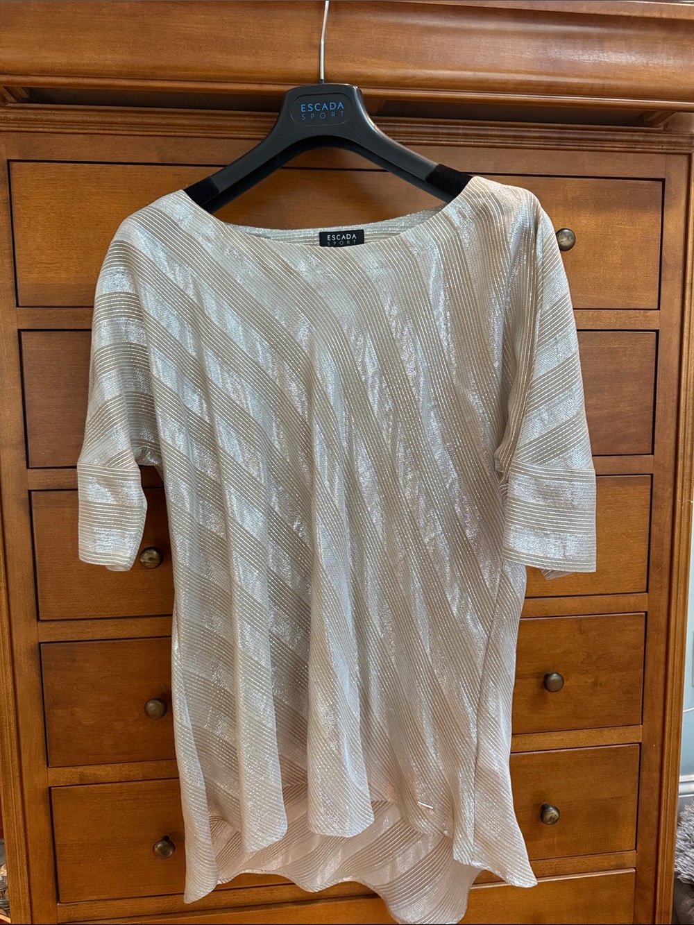 Escada Sport Silver Metallic-Striped Silk Tunic